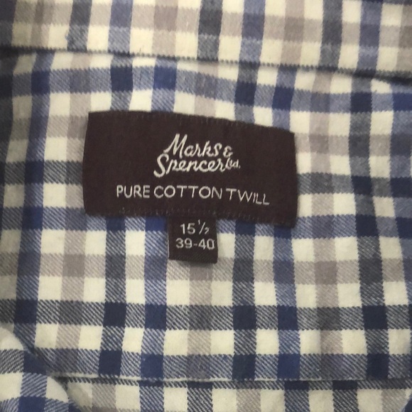 Marks & Spencer Men's Blue and White Plaid Shirt - Picture 3 of 4